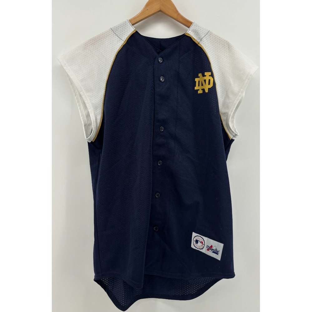 Majestic Notre Dame Fighting Irish Baseball Jersey Navy Blue White Medium USA